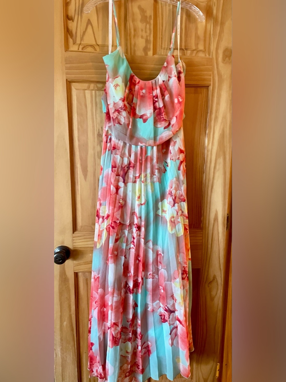 Bisou Bisou Coral and Aqua Floral Maxi Dress